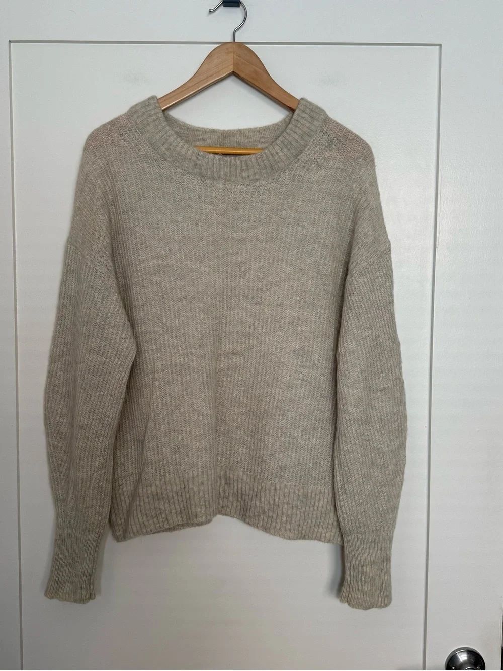 Everlane Sweater Womens Sz L Ivory Ribbed Knit Alpaca Wool Blend Pullover